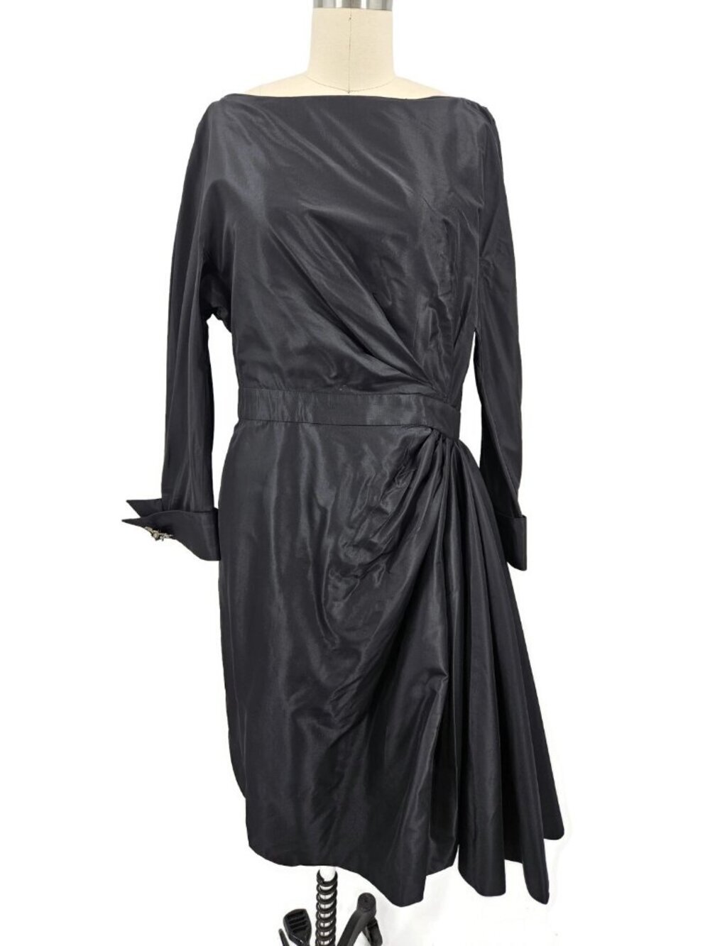 VTG Jean-Louis Scherrer Couture Black Cocktail Dress Size 12/14 Silk Satin Drape
